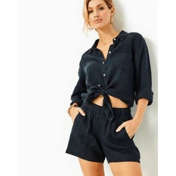 Lilly Pulitzer Lilo washable linen shorts Sz L onyx (black) - Picture 1 of 9